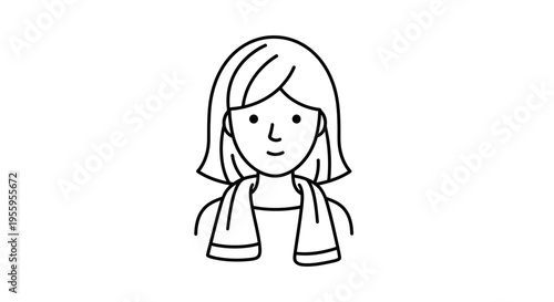 Woman with short hair and towel around neck, simple line drawing icon
