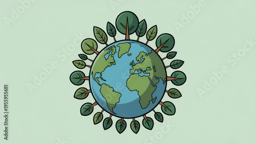 Earth surrounded by lush green leaves on a light green background symbolizing eco friendly environment and sustainability
