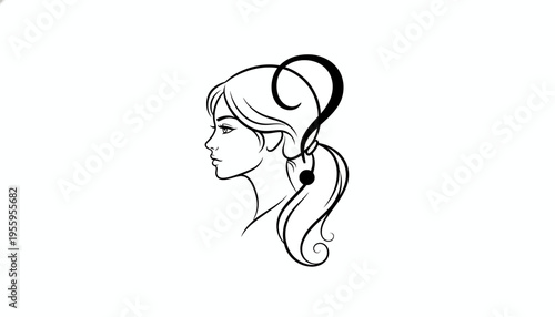 Woman's Profile Silhouette with Question Mark Hair