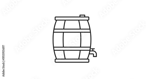 Wooden Barrel Icon with Tap, Vintage Cask Outline, Beverage Container Symbol