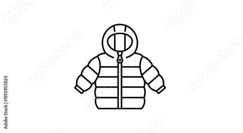Winter Puffer Jacket Icon, Hooded Down Coat, Warm Clothing, Vector Illustration