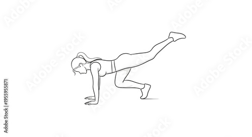 Woman doing donkey kicks exercise on hands and knees, fitness and workout illustration