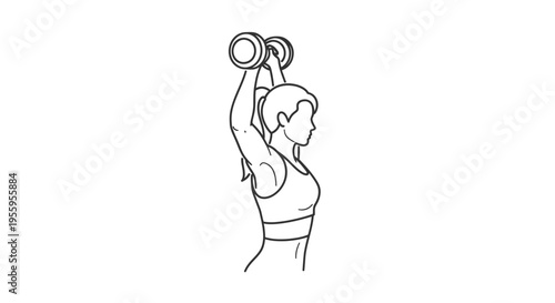 Woman doing overhead dumbbell triceps extension exercise, fitness and workout illustration