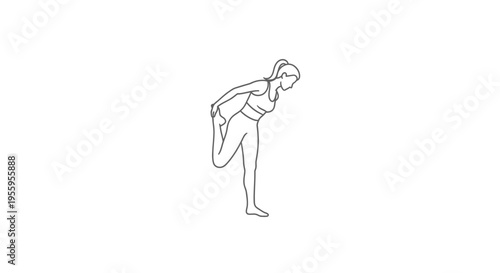 Woman doing quadriceps stretch exercise, standing, one leg bent, holding ankle, fitness