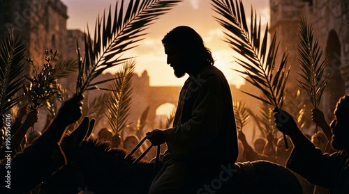 Jesus Triumphal Entry into Jerusalem on Palm Sunday Biblical Scene Christian Art Image