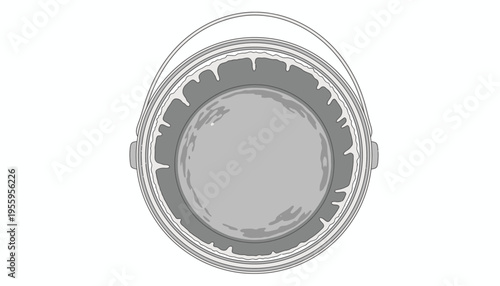 Top View of Open Gray Paint Can with Lid Removed, Showing Interior and Handle