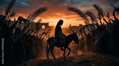 Jesus Triumphal Entry into Jerusalem on Palm Sunday Biblical Scene Christian Art Print
