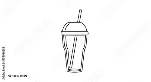 Vector icon of a disposable cup with lid and straw, isolated on white background