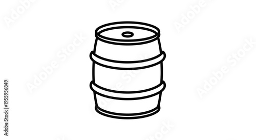 Simple Outline Icon of a Wooden Barrel, Vector Graphic