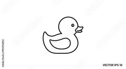 Simple Outline Icon of a Rubber Duck, Isolated on White Background