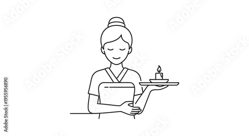 Spa attendant holding a candle and towel, serene spa atmosphere, wellness and relaxation