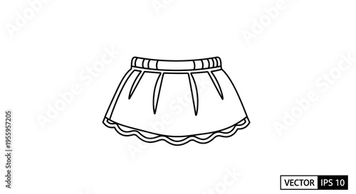 Simple line drawing of a cute pleated skirt with a wavy hem, isolated on white background.