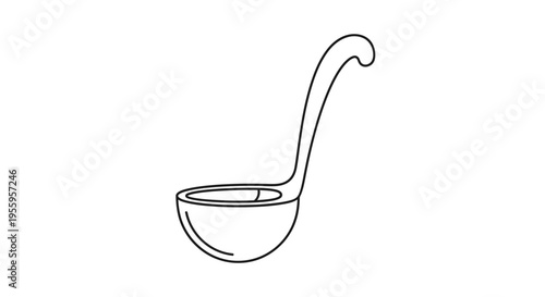 Simple Line Drawing of a Ladle for Cooking and Serving Soup, Sauces, and Stews