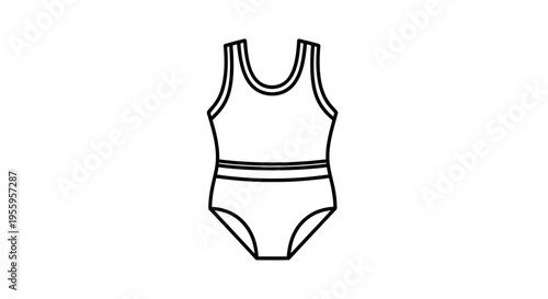 Simple line drawing of a one-piece swimsuit, isolated on white background.