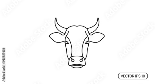 Simple Line Art Cow Head Icon Vector Illustration