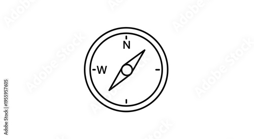 Simple Line Art Compass Icon, Navigation Tool, Directional Indicator, Travel Symbol