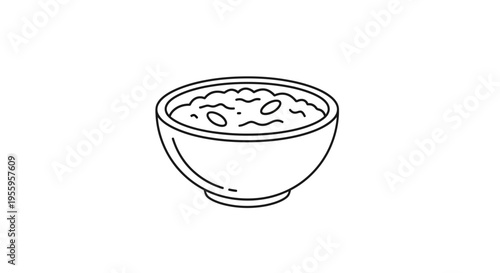 Simple Line Art Bowl of Oatmeal with Fruit Slices