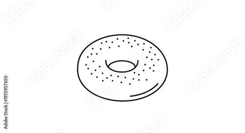 Simple Line Art Icon of a Bagel with Sesame Seeds on White Background