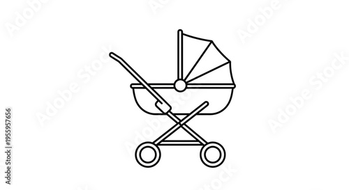 Simple Line Art Icon of a Baby Stroller, Minimalist Vector Illustration