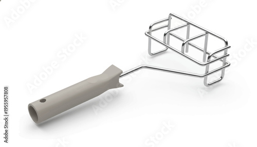 Professional Stainless Steel Potato Masher with Ergonomic Handle on White Background