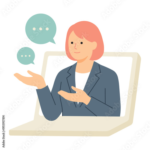 Female Professional Providing Online Support and Video Consultation Vector Illustration - Online Communication, Help Desk, Remote Work Concept