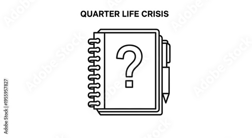 Quarter Life Crisis Notebook with Question Mark Icon, Symbolizing Uncertainty and Doubt