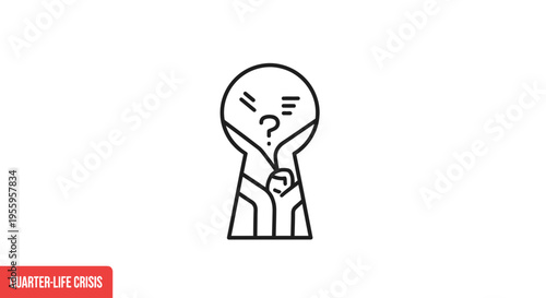 Quarter-Life Crisis Icon: Person with Question Mark in Keyhole, Symbolizing Uncertainty