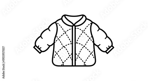 Quilted Puffer Jacket Icon, Winter Clothing, Simple Line Art, Fashion Apparel