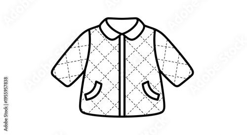 Quilted Jacket Icon, Vector Illustration of a Children's Puffer Coat with Pockets and Collar