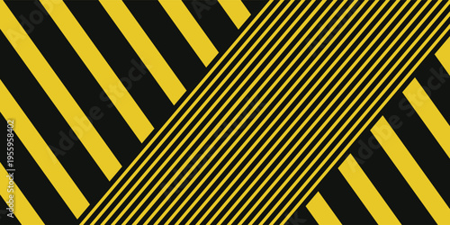 Warning tape with yellow and black diagonal stripes. Warn stop seamless line. Yellow and black caution tape border.