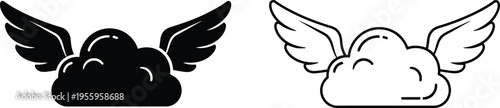 Winged cloud icon set black white Vector