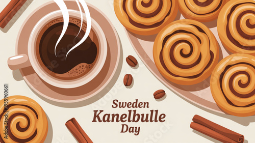 Swedish kanelbulle day celebration with cinnamon rolls and coffee