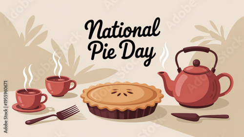National pie day celebration with tea and pie on table