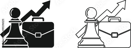 Business growth strategy chess pieces briefcase Vector