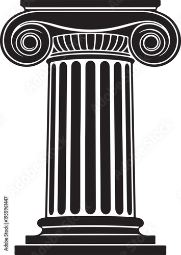 Classical ionic column capital drawing with spiral volutes and fluted shaft for architectural design element