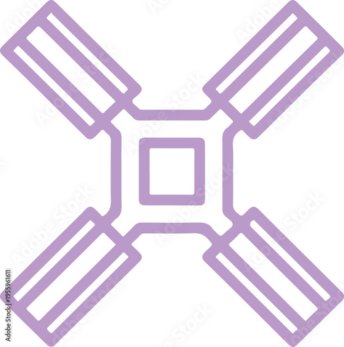 Geometric cross shape in soft purple outline for logo design or abstract architectural structure representation