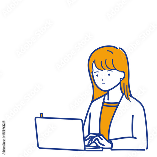 会議前にパソコンで準備する女性（通常運転)（色違い）