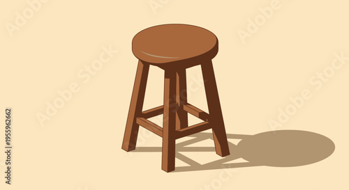 An illustration of a wooden stool casting a shadow on a flat surface