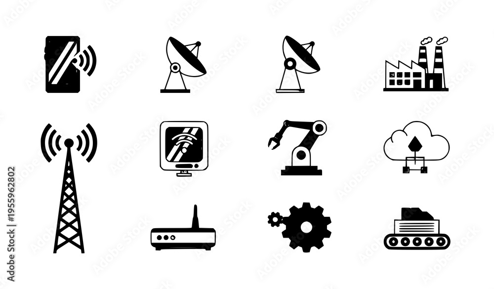 Fototapeta premium A set of industrial and technology vector icons in a flat design style
