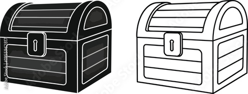 Black and white treasure chests with lids Vector
