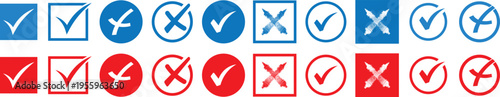 Check mark and red cross icon set, professional approved and rejected symbols, green tick and red cross collection, professional web design and mobile app illustration EPS 10
