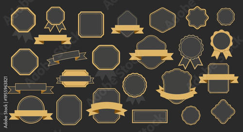 Collection of various gold labels.