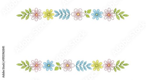 Colorful flowers and leaves border design.