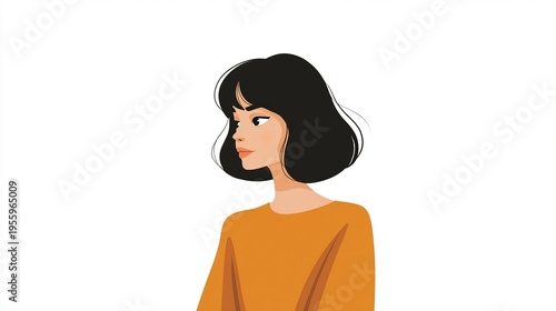 Woman with short black hair in orange sweater
