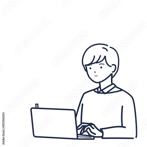 会議前にパソコンで準備する人（通常運転)（線画）