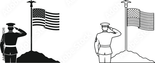 American soldier saluting flag Vector