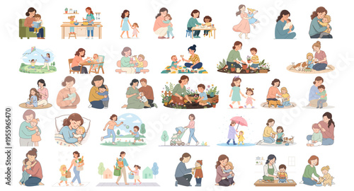 A vibrant collection illustrating the loving connection and cherished memories of mothers and children together
