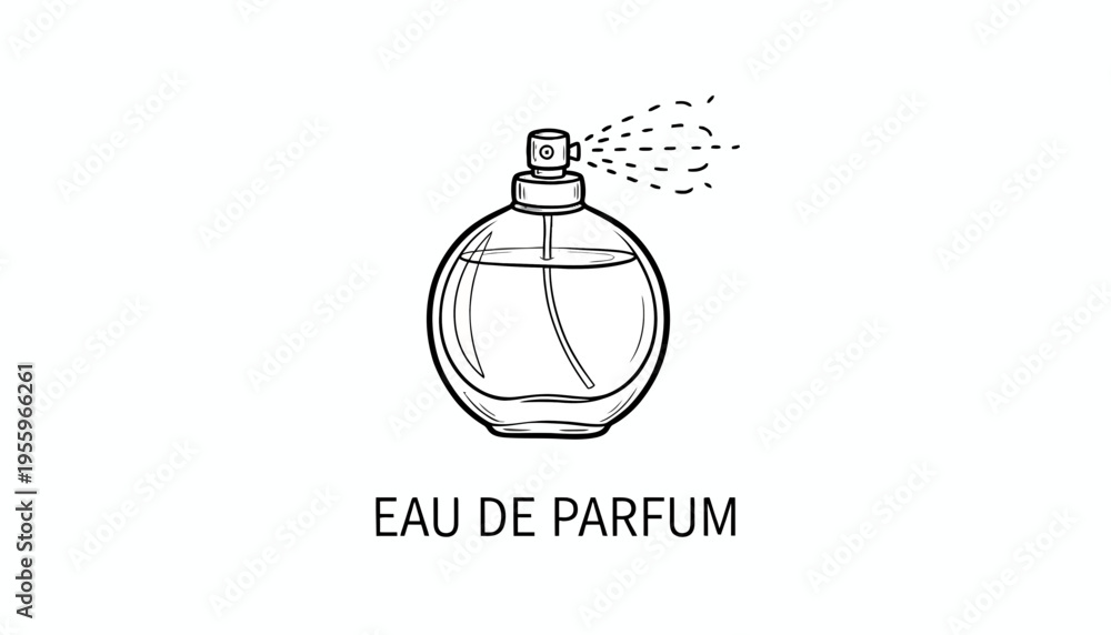 Fototapeta premium Perfume Bottle Spraying Fragrance, Eau de Parfum, Elegant Glass Flacon, Beauty Product