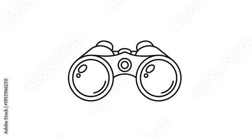 Simple black outline binoculars icon. Line art illustration representing vision, observation, exploration, and discovery.