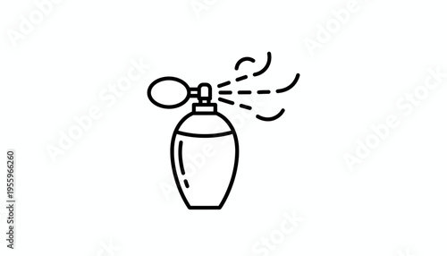 Perfume bottle spraying fragrance, elegant icon for beauty and cosmetic products.
